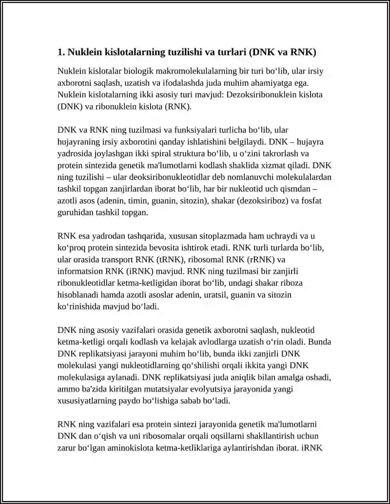 TIRIKLIKNING MOLEKULYAR ASOSLARI NUKLEIN KISLOTALAR VA IRSIY BELGILARNI NASLDAN NASLGA OTKIZISHDAGI ROLI DNK OQSILDAGI ROLI 4