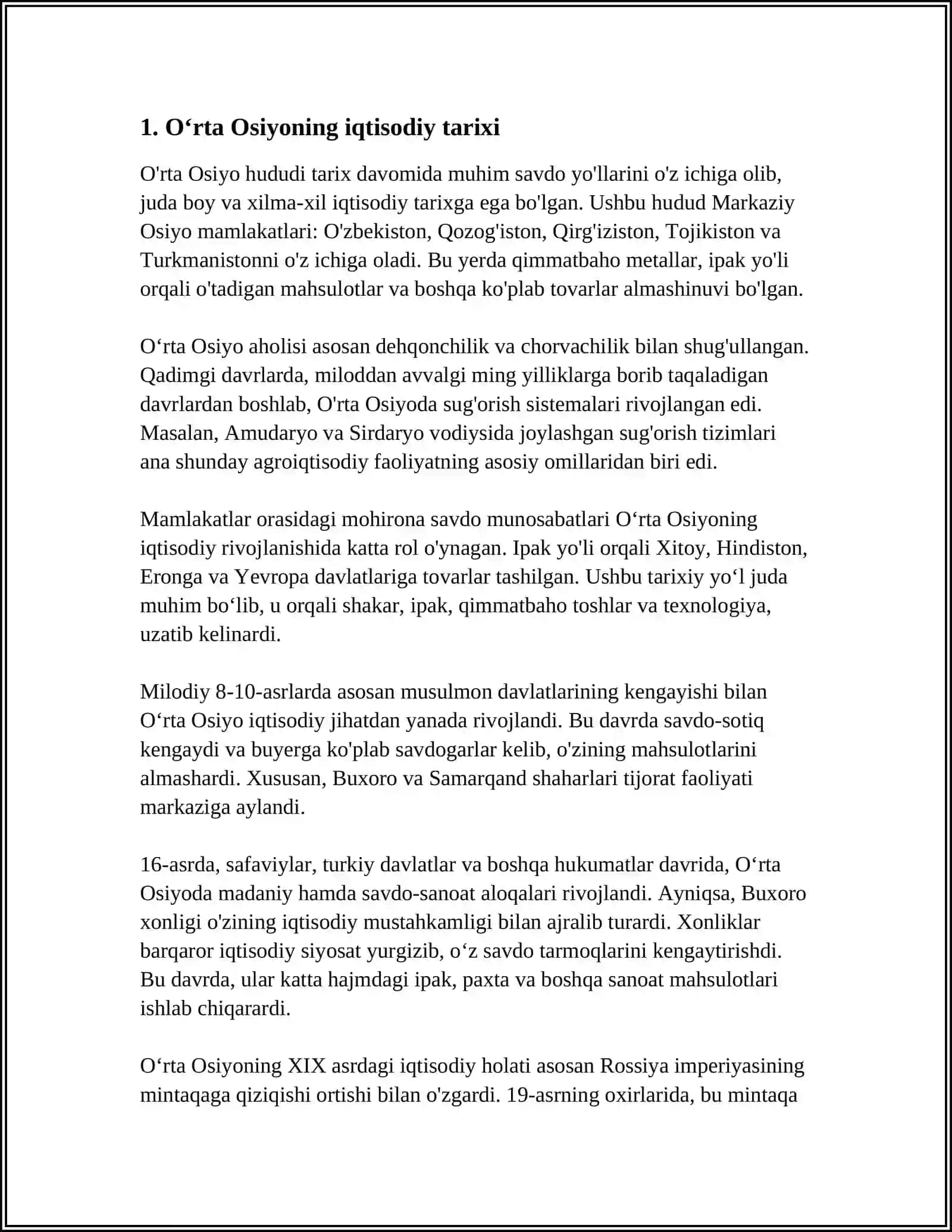 IX- XVI- ASRDA OʻRTA OSIYODAGI IQTISODIY QARASHLAR VA GʻOYALAR 4