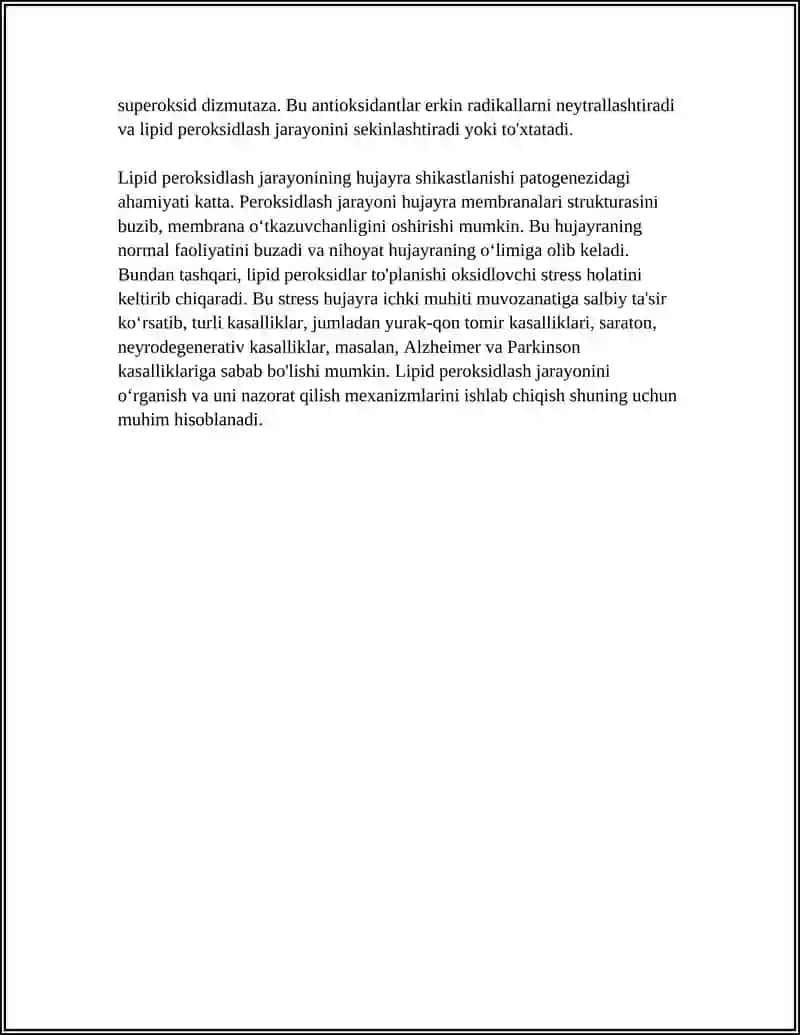LIPIDLARNI PEROKSIDLANISHI VA HUJAYRA SHIKASTLANISHI PATOGENEZIDAGI AHAMIYATI 4
