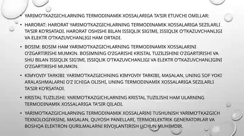 Yarim o’tkazgichlarning termodinamik xossalari 4