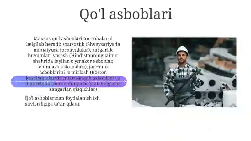 Kasblar mehnat vositalariga qarab qanday turlarga bo‘linadi va ularning mazmuni? 4