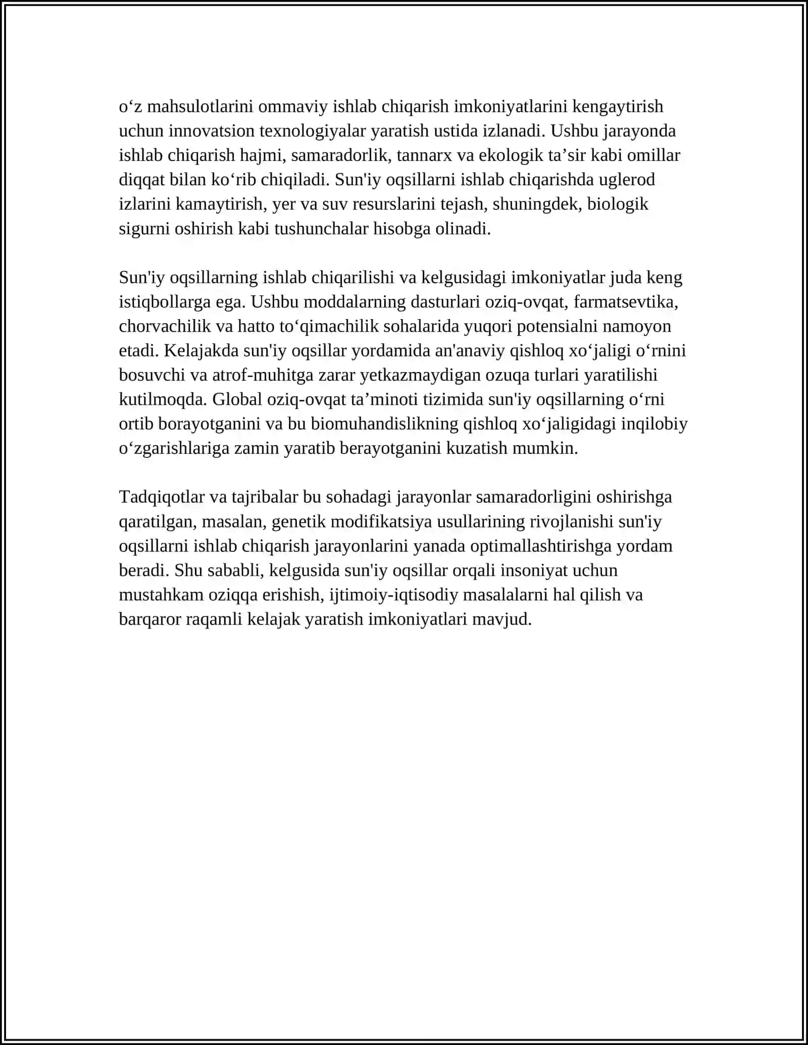 SUN'IY OQSIL OZUQA MODDALARINING ISHLAB CHUQARILISHI VA KELGUSIDAGI IMKONIYATLAR 4