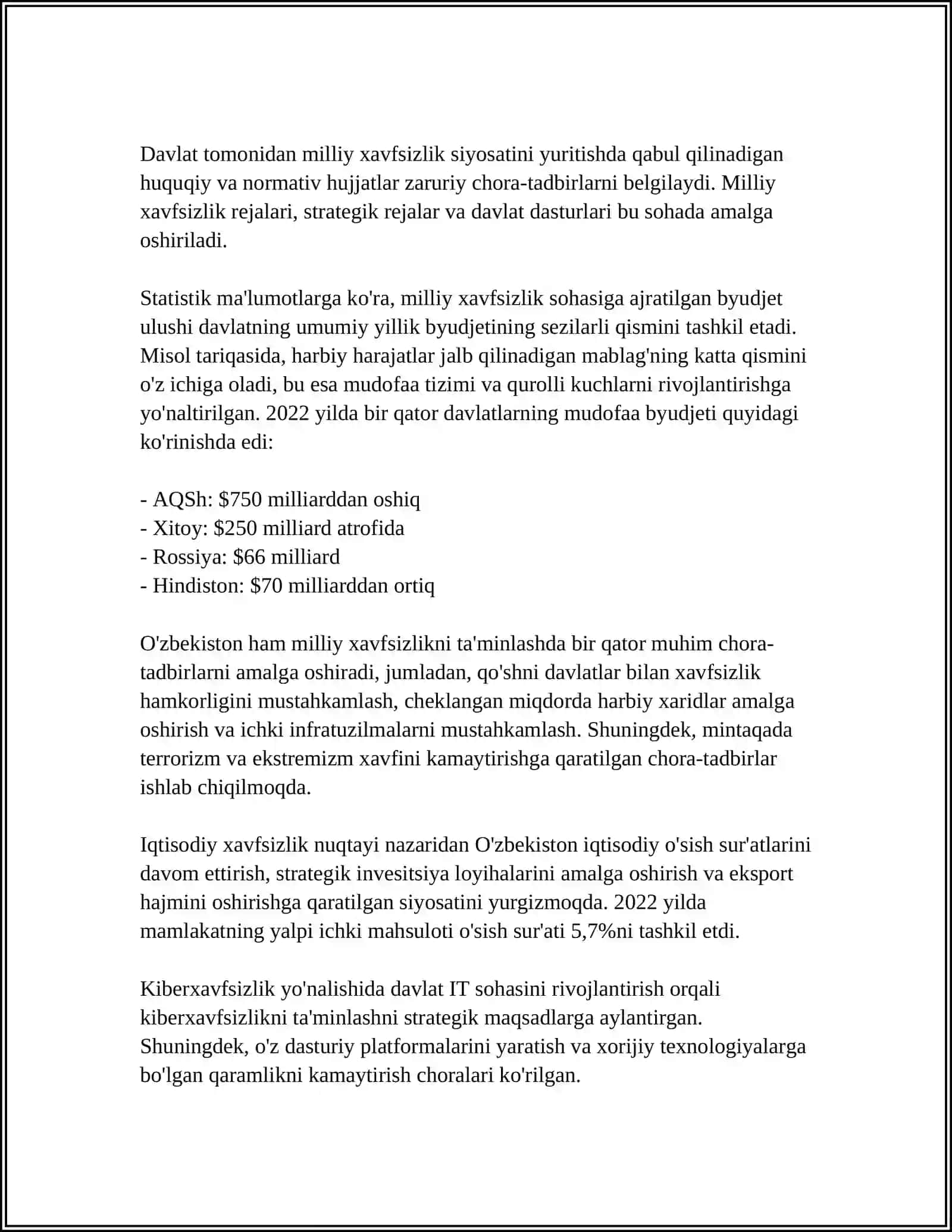 MILLIY HAVFSIZLIKNI TA'MINLASH BORASIDAGI ISHLAR 4