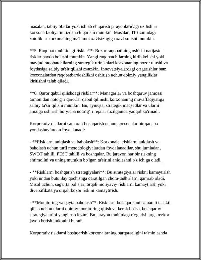 KORPORATIV RISK TUSHUNCHASI VA UNI TAHLIL QILISH USULLARI 4