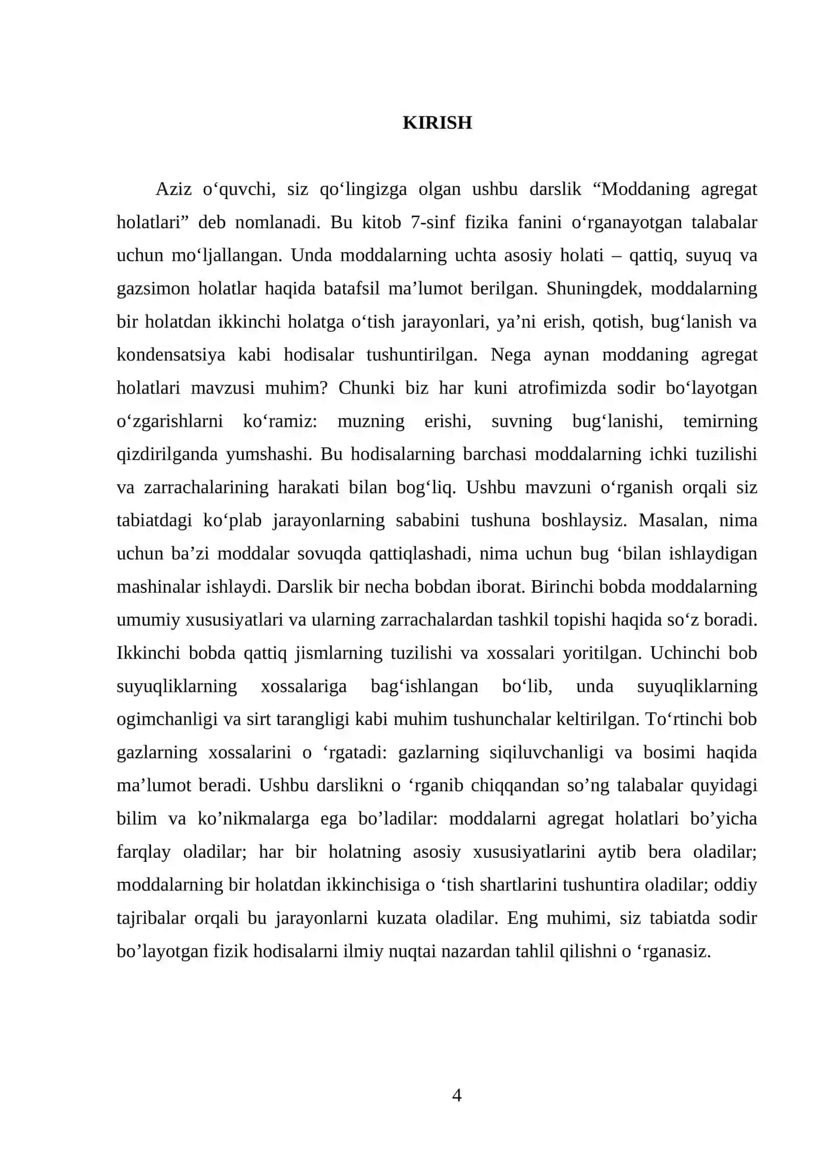 MODDANING AGREGAT HOLATLARI. 7 - SINF 4