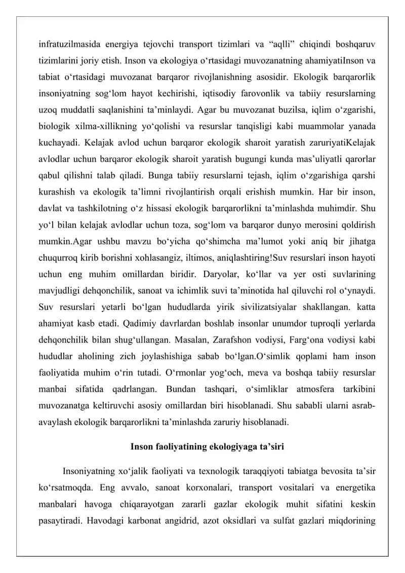 Inson va ekologiya rivojlanishining tabiiy shart sharoitlari. 4