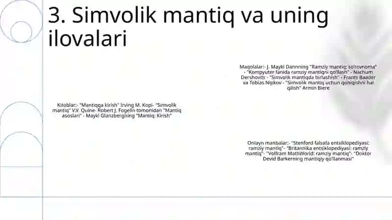 Mantiq Tafakkur Shakllari Va Qonunlarini OʻRganuvchi Fan Sohasi Sifatida Mavzusiga Oid Adabiyotlar RoʻYxati Chiqarilsin 4