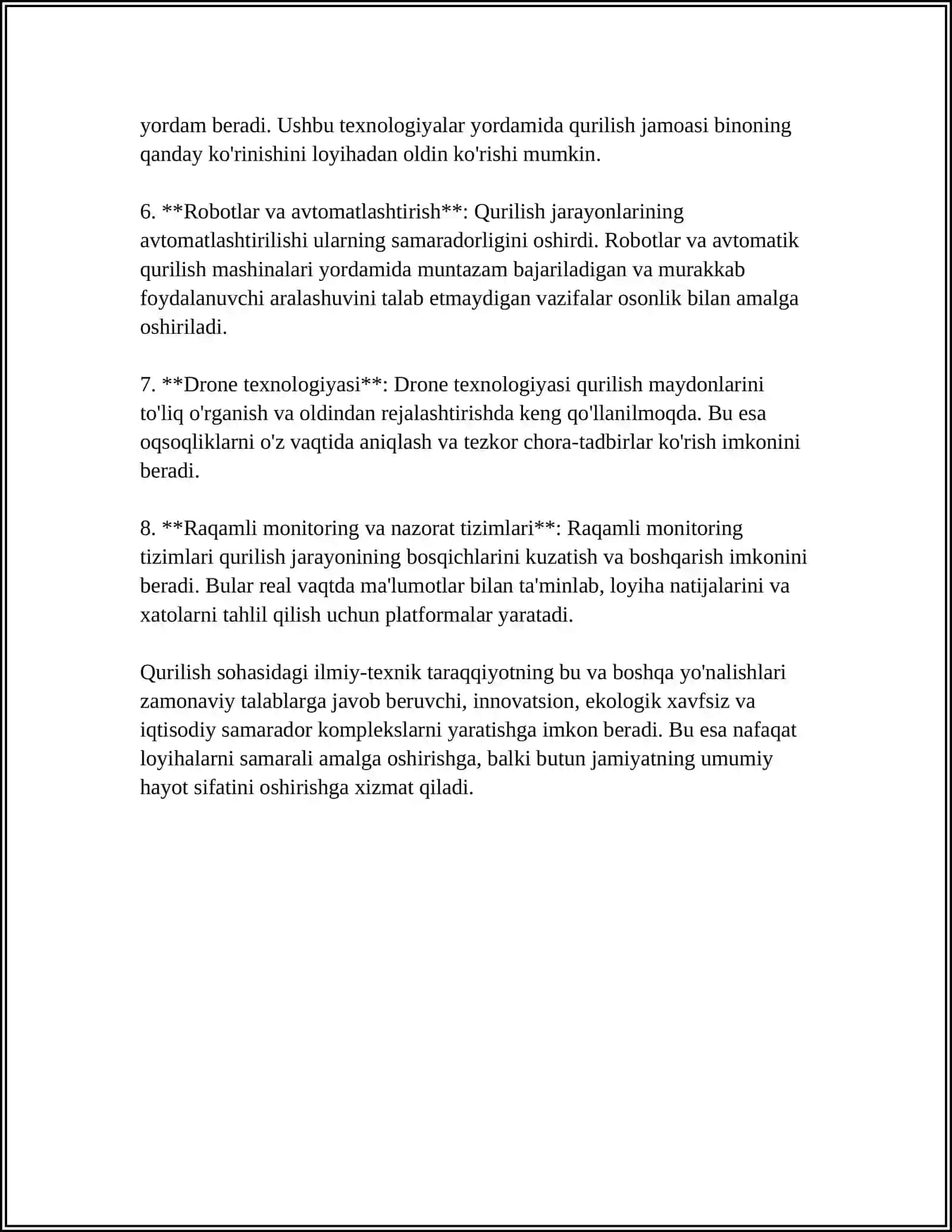 ILMIY TEXNIK TARAQQIYOTNING QURILISHDAGI SAMARADORLIGINI IQTISODIY BAHOLASH VA UNING KORSATKICHLARI 4