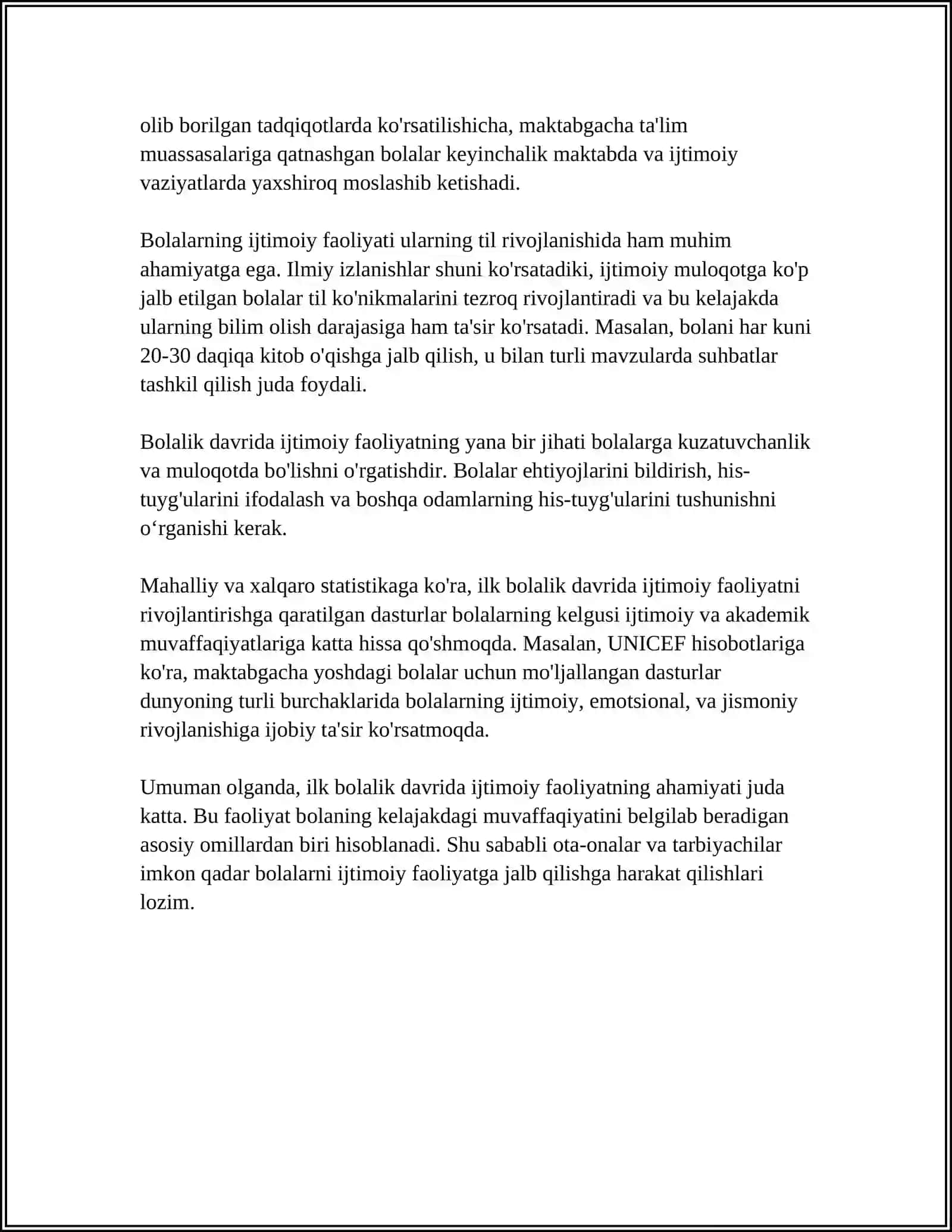 MUSTAQIL ISH Mavzu: PEREDMETLI FAOLIYAT ILK BOLALIK DAVRIDA YETAKCHI FAOLIYAT SIFATIDA 4