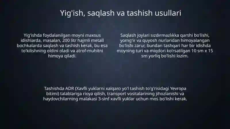 Foydalanishdagi moylarni yig'ish va qaytadan foydalanish 4