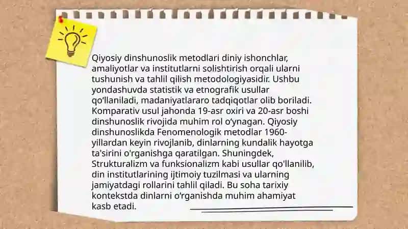 Dinlarni tadqiq etish metadalogiyasi: tipologik, qiyosiy, tarkibiy-funksional, genetik tahlil. 4