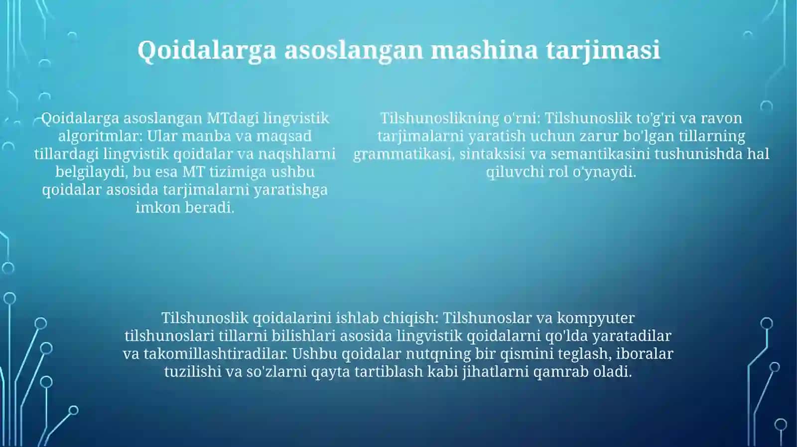 Qoidaga Asoslangan Mashina Tarjimasi Texnalogiyasining Lingvistik Algoritmini Yaratish. 4