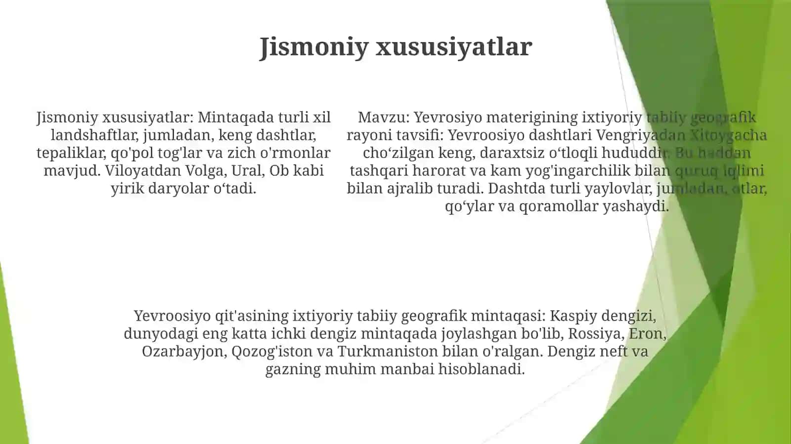 Yevroosiyo materigining ixtiyoriy tabiiy geografik rayoni tavsifi 4