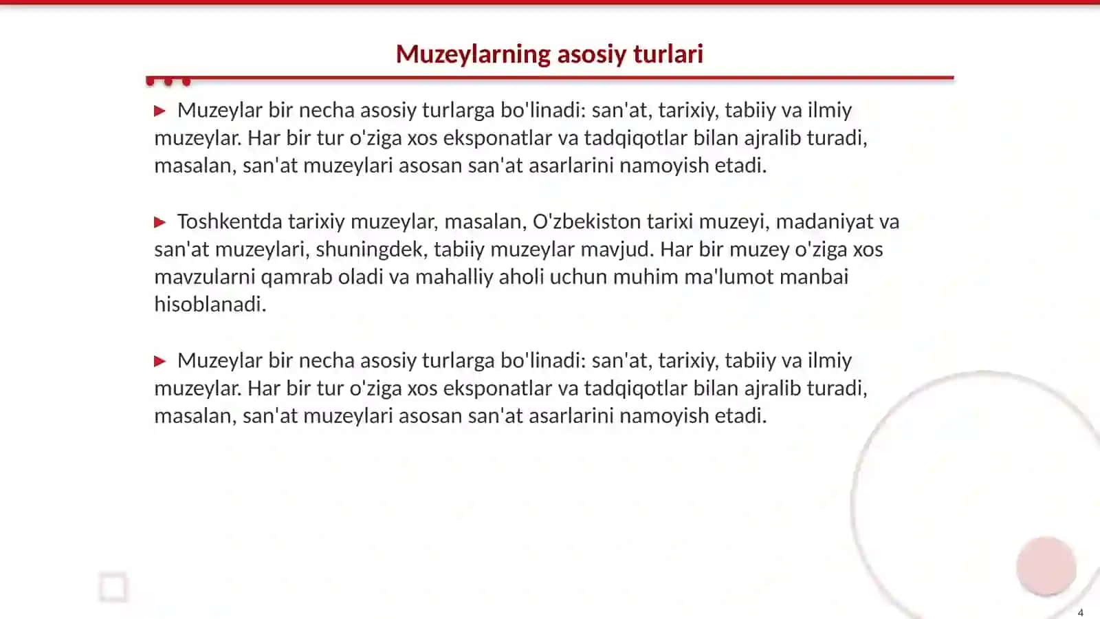 Toshkent shahrida muzeylarga tasnif 4