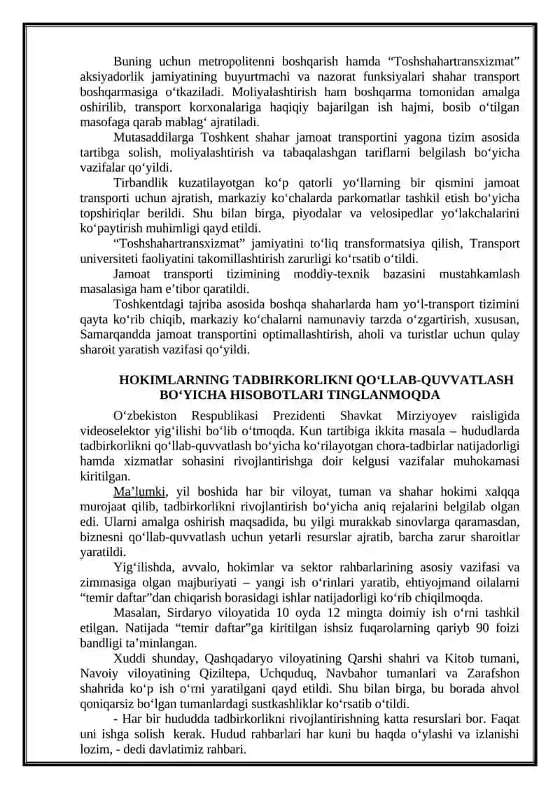 O‘ZBEKISTON RESPUBLIKASIDAGI IQTISODIY, IJTIMOIY-SIYOSIY VOQEALARGA DOIR MA’LUMOTLAR 4