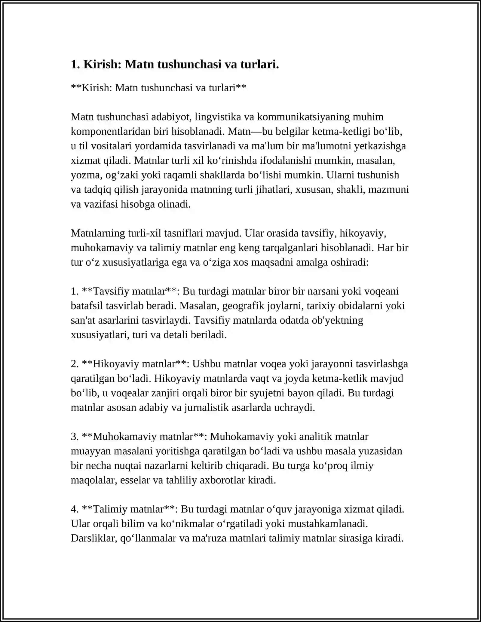 MATN TURLARI VA TARKIBI. NAMUNALAR TAYYORLASH 4