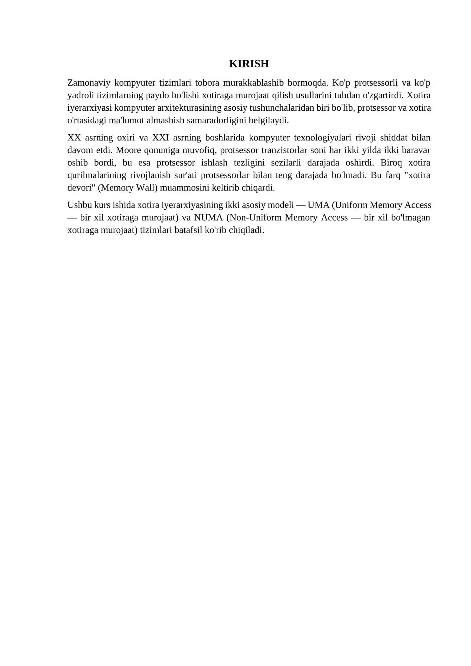 Xotira iyerarxiyasi: NUMA (Non-Uniform Memory Access) va UMA (Uniform Memory Access) tizimlari 4