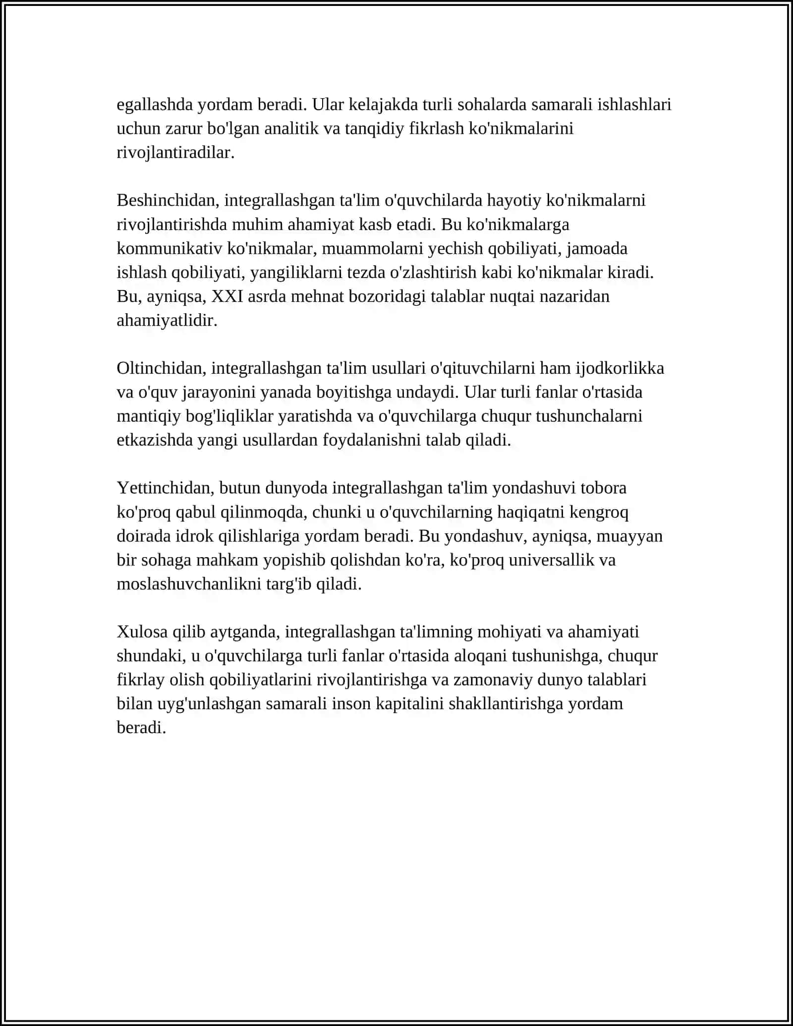 BOSHLANGICH SINFLARDA INTEGRALLASHGAN TA'LIM REFARAT 4