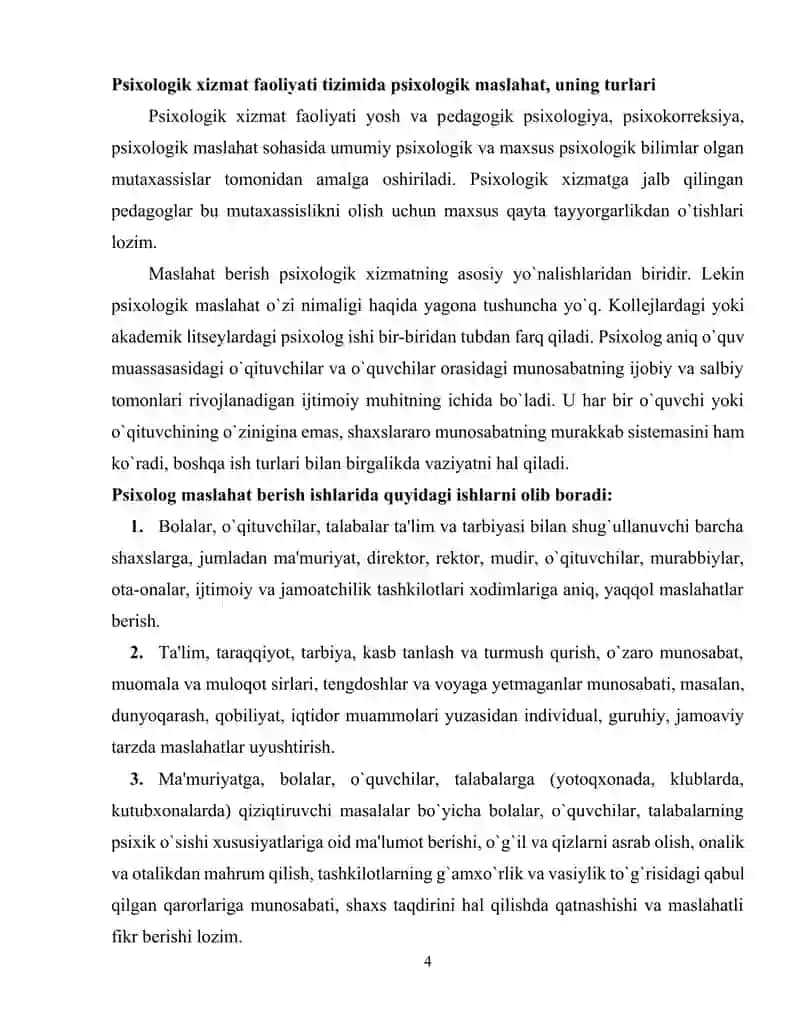 Amaliy psixolog faoliyatining asosiy ko`rinishlari 4