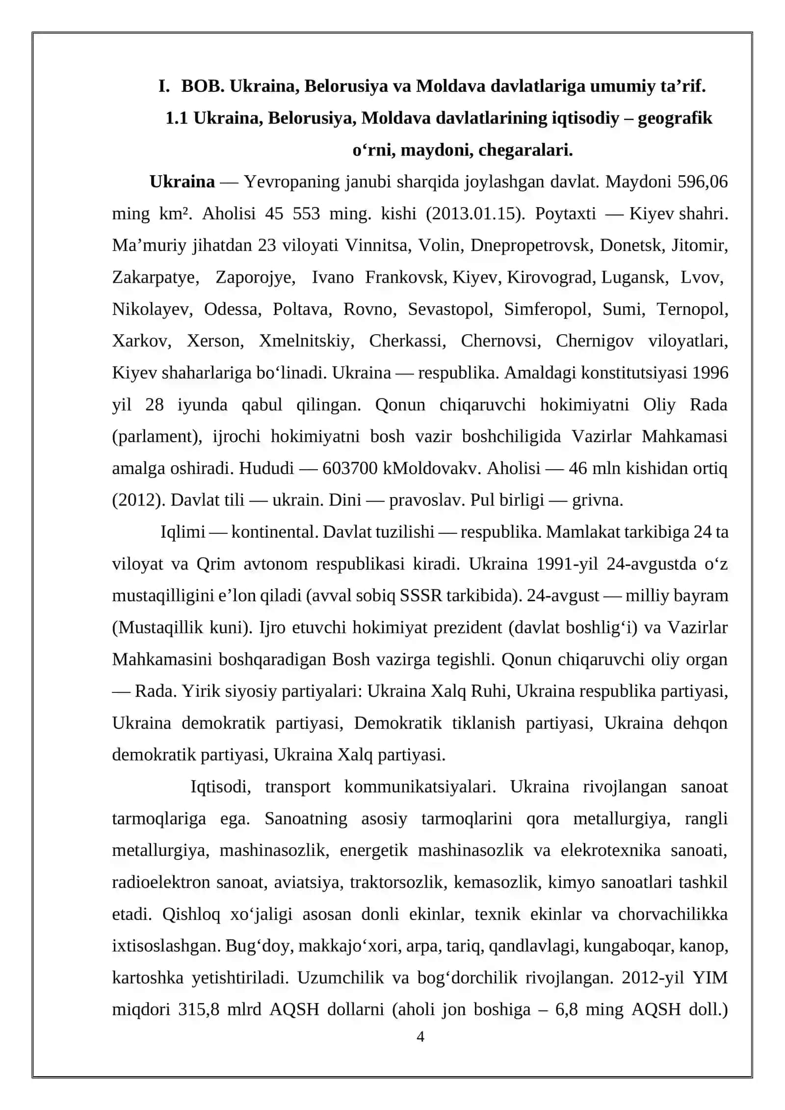 UKRAINA, BELORUSIYA VA MOLDAVA DAVLATLARIGA QIYOSIY IQTISODIY-GEOGRAFIK TAVSIFI 4