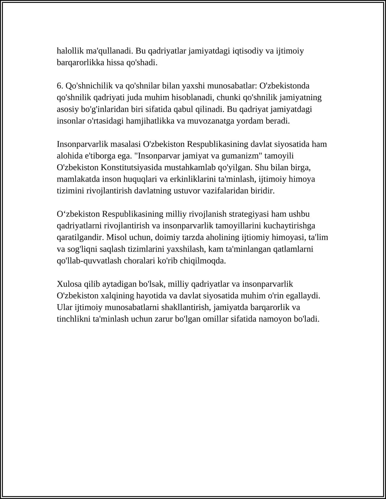 MILLIY VA UMUMINSONIY QADRYATLAR VOSITASIDA BOSHLANG'ICH SINF O'QUVCHILARIDA INSONPARVARLIK HIS TUYG'ULARINI SHAKLLANTIRISH 4