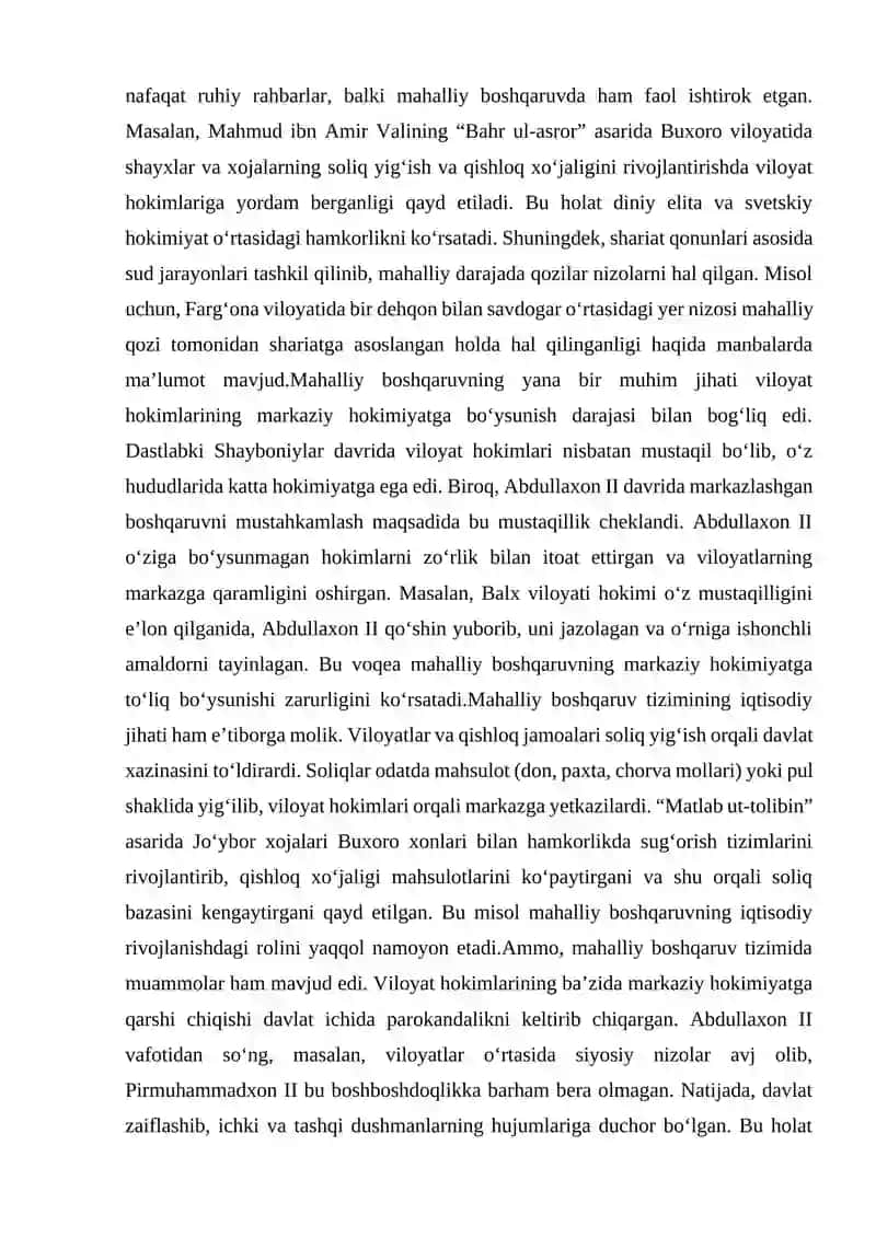 Shayboniylar sulolasida mahalliy boshqaruv 4