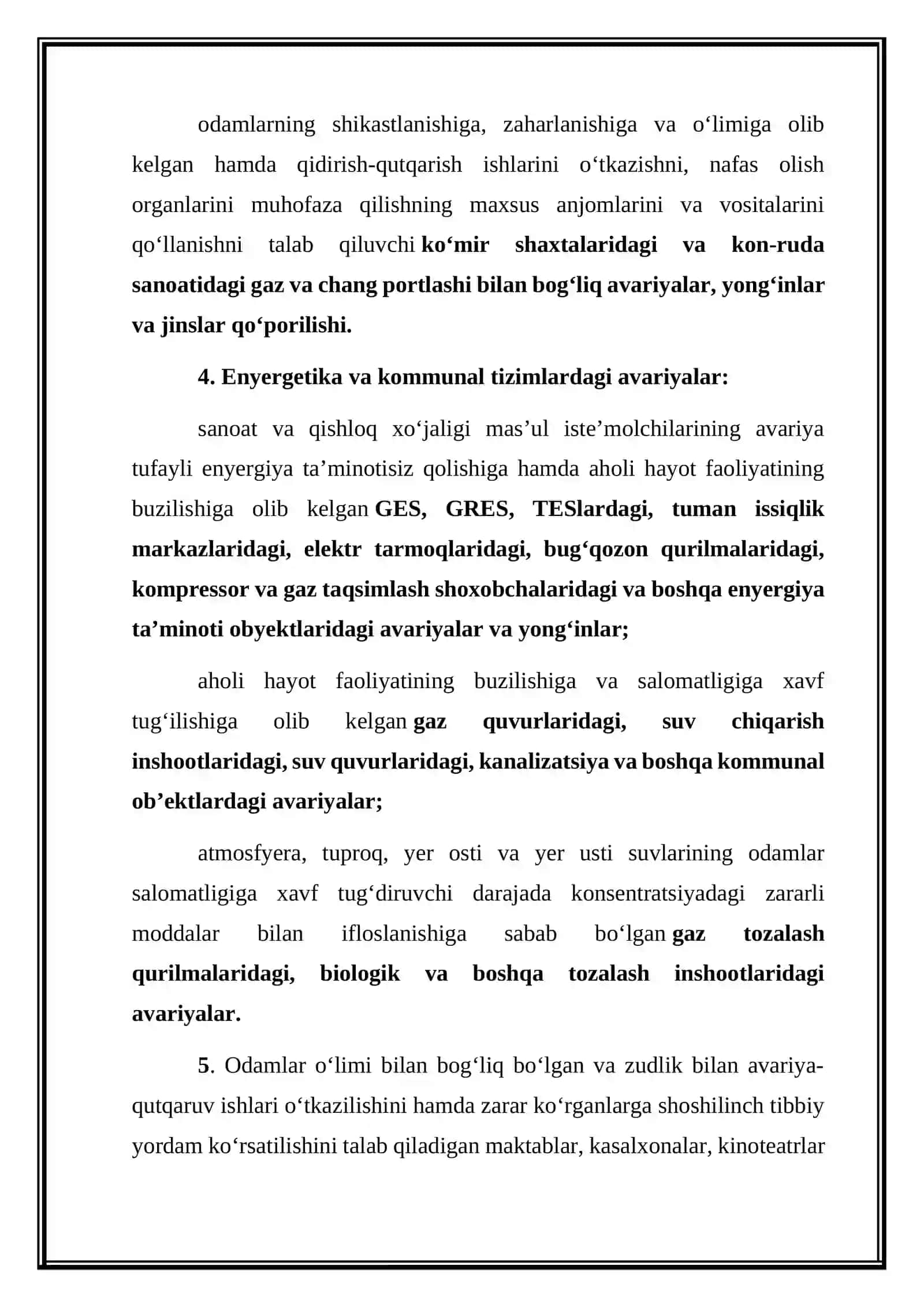 Texnogen, tabiiy va ekologik tusdagi favqulodda vaziyatlarning 4