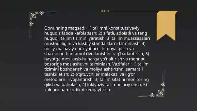 O‘zbekiston Respublikasi “Ta’lim to‘g‘risida”gi qonun va uning mohiyati 4