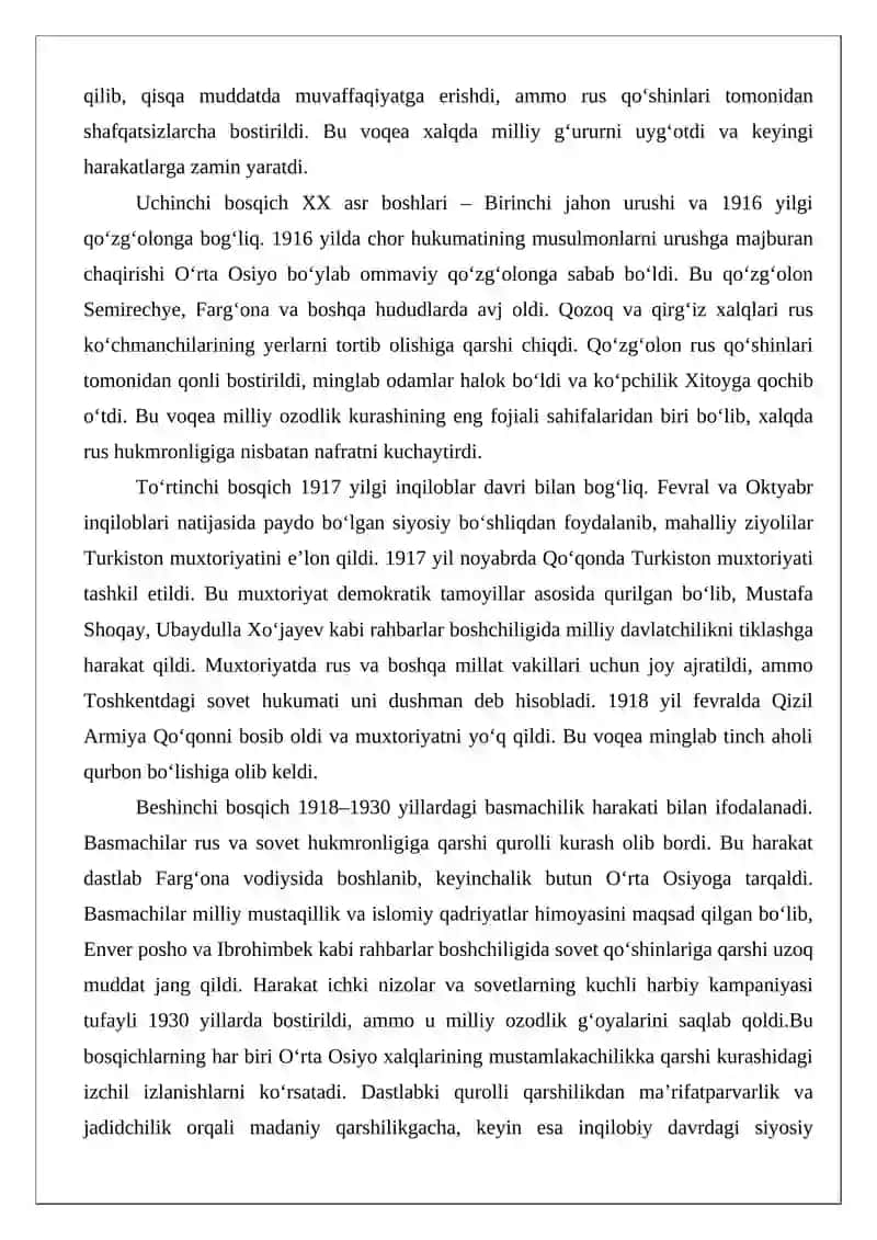 O‘rta Osiyo xalqlarining milliy-ozodlik kurashlari tarixi tarixshunosligi 4