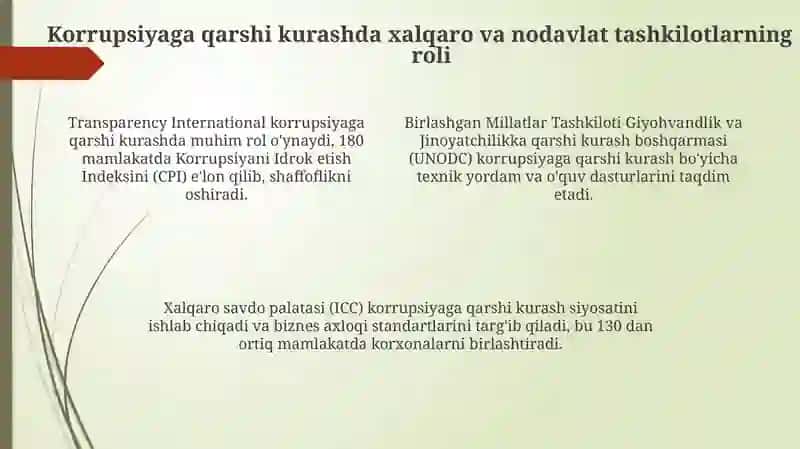 Korrupsiyaga qarshi kurash bo'yicha xalqaro huquqiy asoslar 4