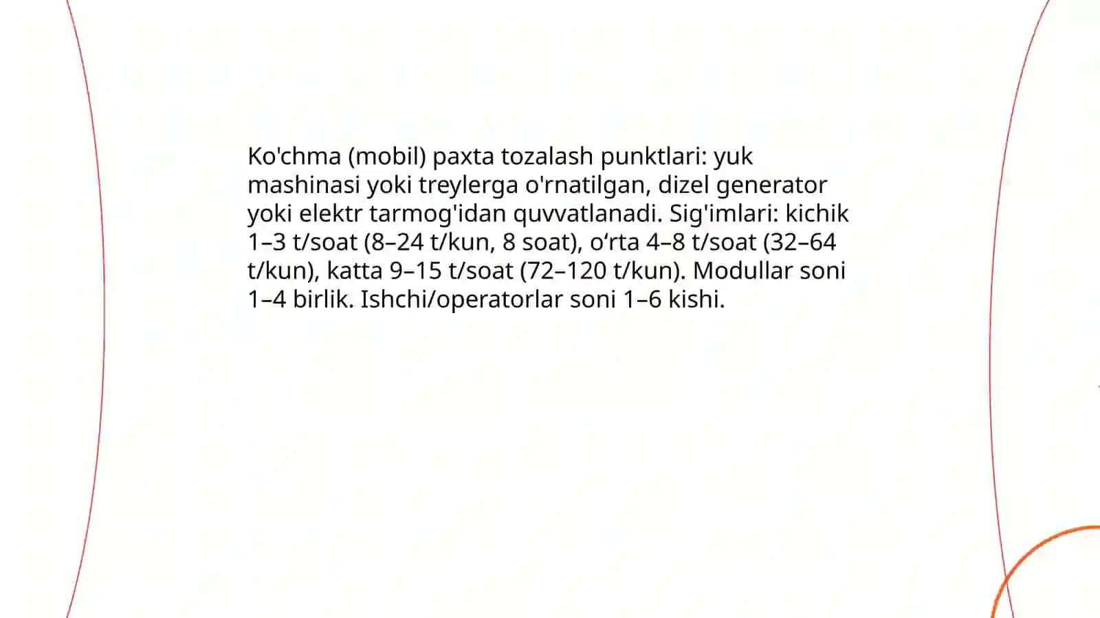 Paxta tozalash korxonalarining turlari va ishlab chiqarish quvvati 4