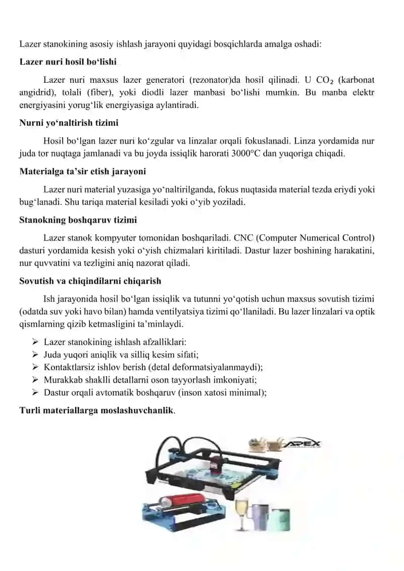 Mavzu: Lazer stanoklar va ularning dasturi. Dars ishlanma 4