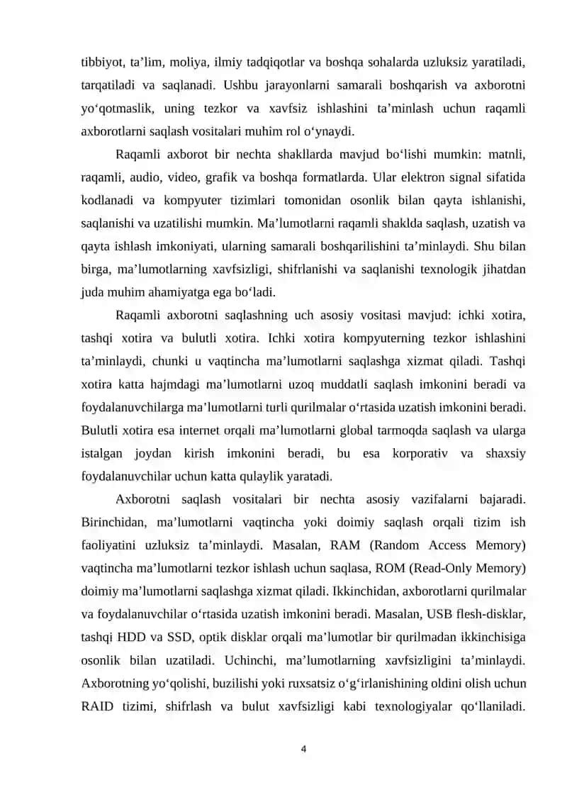 Raqamli axborotlarni saqlash vositalari: ichki, tashqi va bulutli xotiralar 4