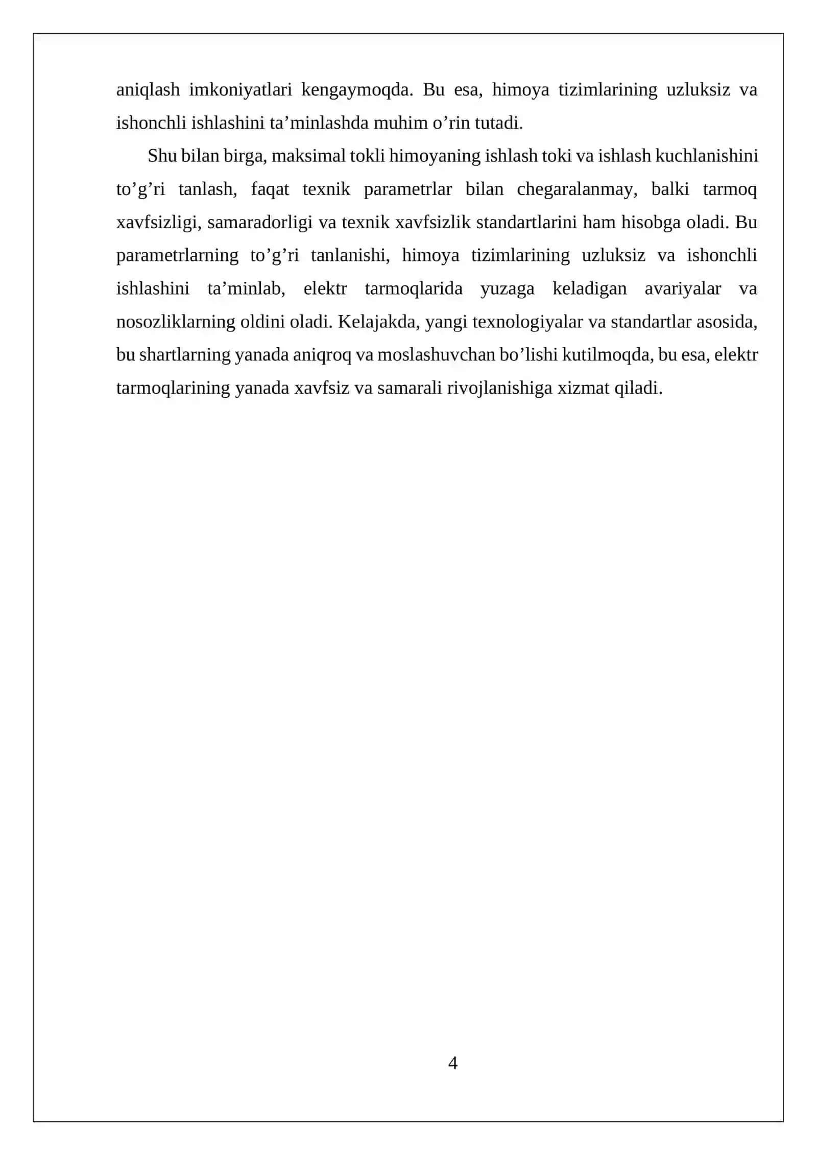 MUSTAQIL ISH MAKSIMAL TOKLI HIMOYANING ISHLASH TOKI VA ISHLASH KUCHLANISHINI TANLASH SHARTLARI 4