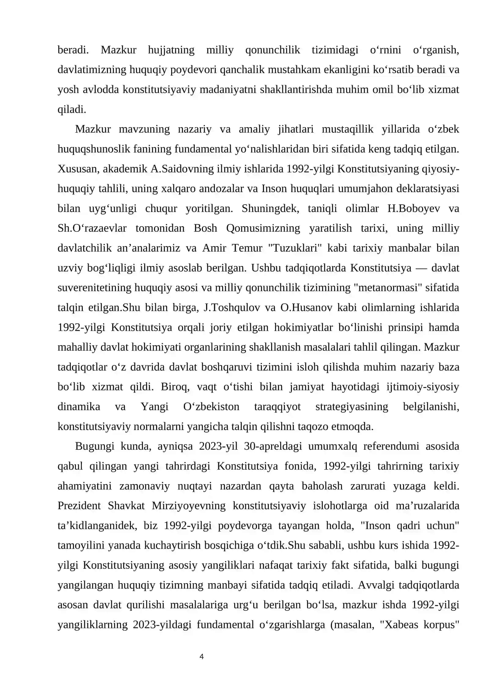 1992 yilda qabul qilingan Konstitutsiyaning asosiy yangiliklari kurs ishi 4