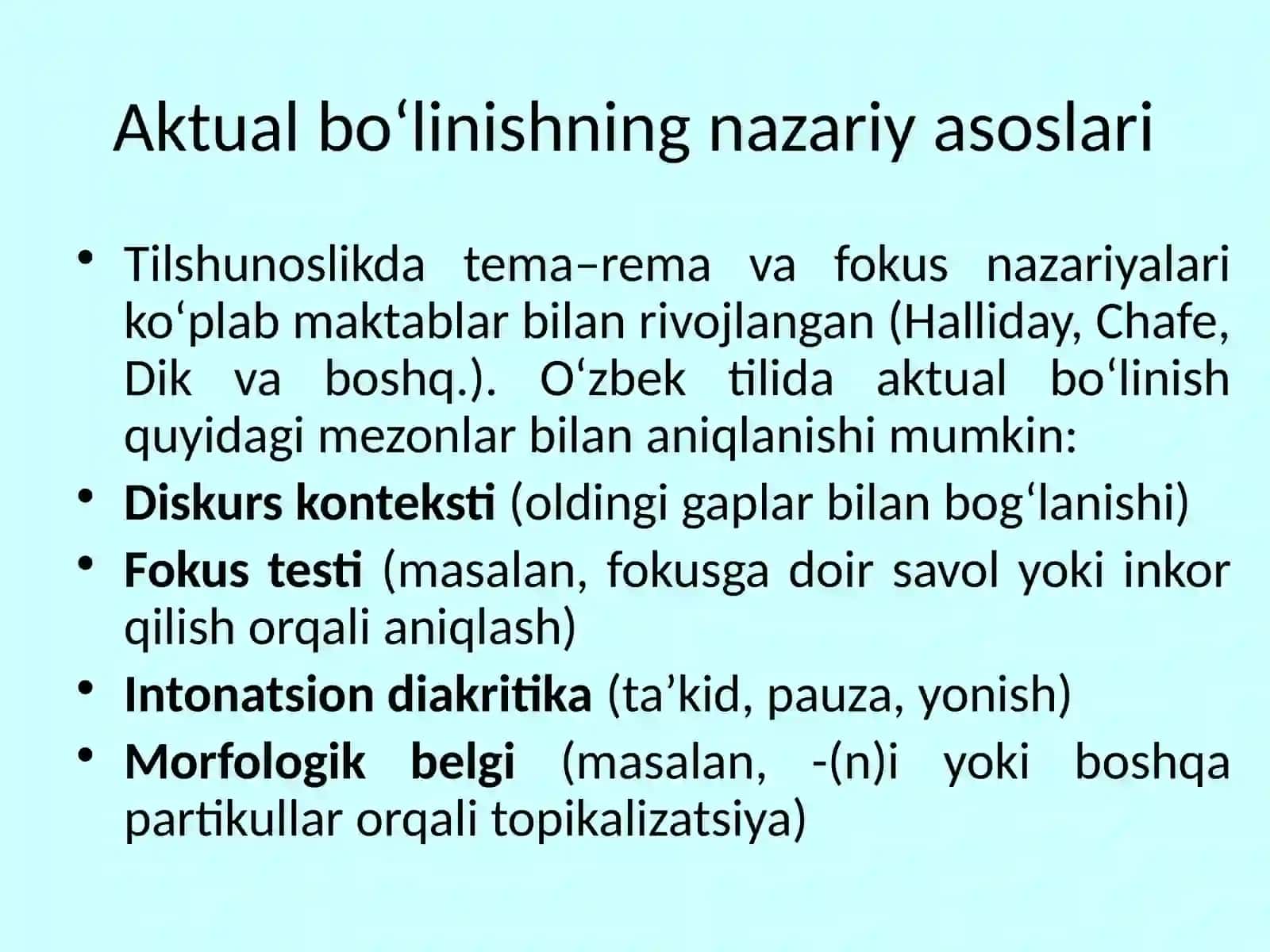 Gapda so`zlar tartibi. Aktual bo`linish 4