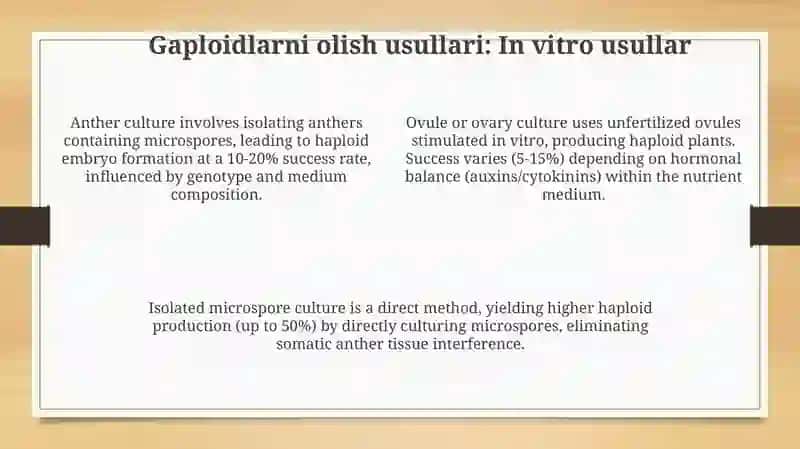 Gaploidlar, ularni olish yo‘llari. O‘simliklarning belgi va xususiyatlari. 4