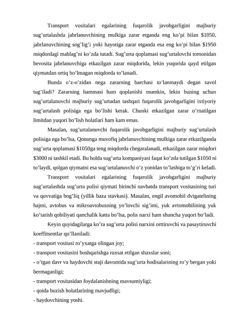 Javobgarlik sug‘urtasining o‘ziga xos xususiyatlari va uni rivojlantirish masalalari 4