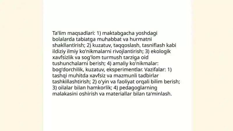 Maktabgacha yoshdagi bolalarni tabiat bilan tanishtirish boʻyicha davlat talablari 4