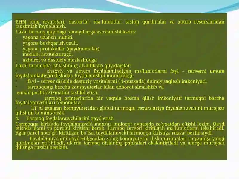 "Lokal va global kompyuter tarmoqlari." 4