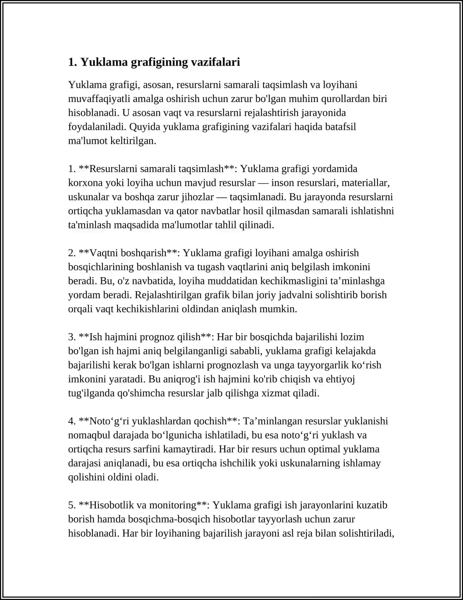 YUKLAMA GRAFIKLARI. BARQARORLIGI BO’YICHA KUNLIK VA YILLIK YUKLAMA GRAFIKLARI. YUKLAMA GRAFIGINING VAZIFASI. ISHLAB CHIQARISH SHARAYOTIDAN GRAFIKNI OLISH 4
