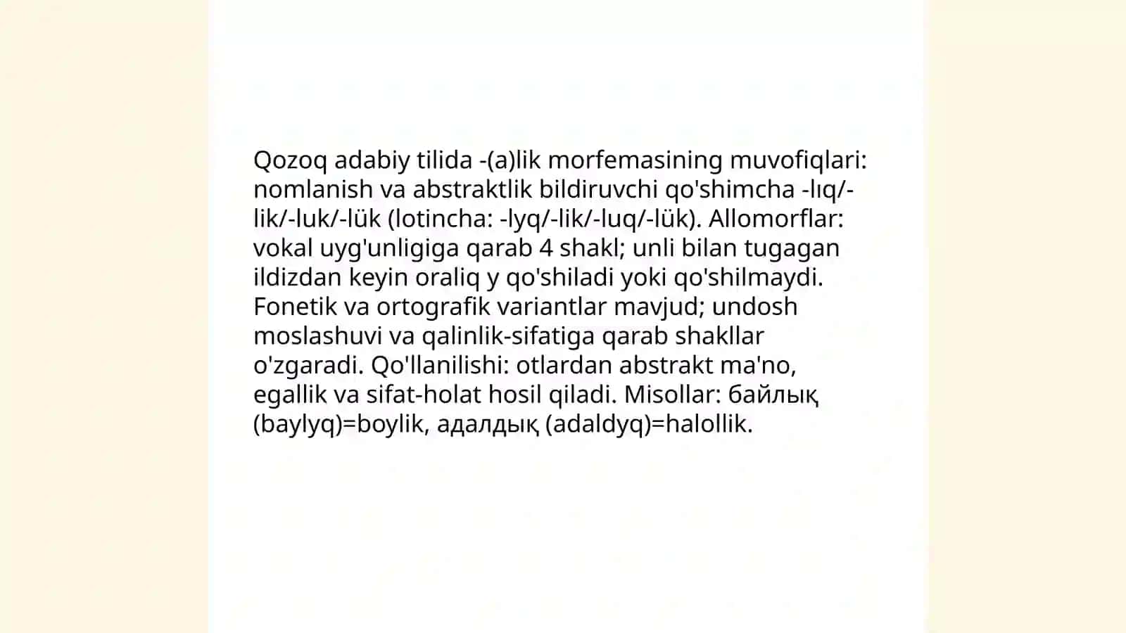 O'zbek adabiy tilida -(a)lik morfemasi 4