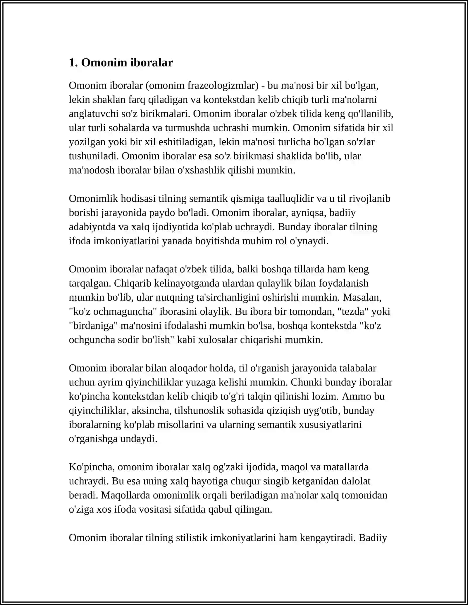 FRAZEMALARNING SEMANTIK TURLARI: OMONIM, SINONIM, ANTONIM IBORALAR 4