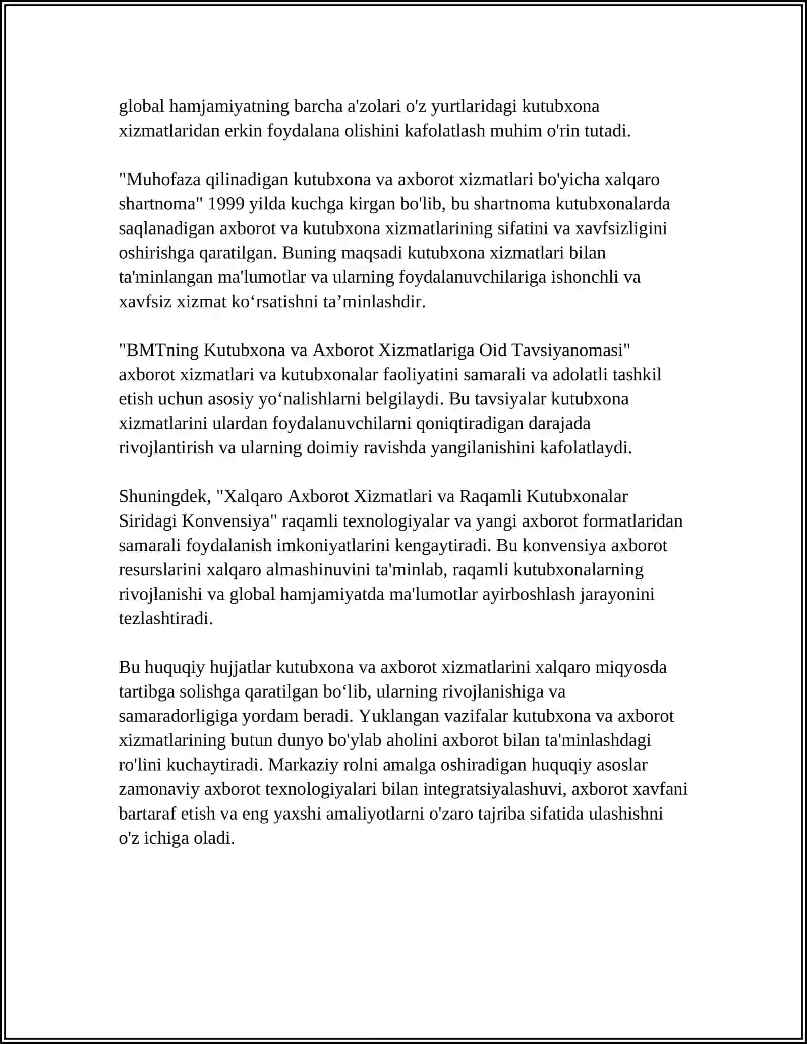KUTUBXONA-AXBOROT XIZMATLARINI XALQARO HUQUQIY TARTIBGA SOLISH 4
