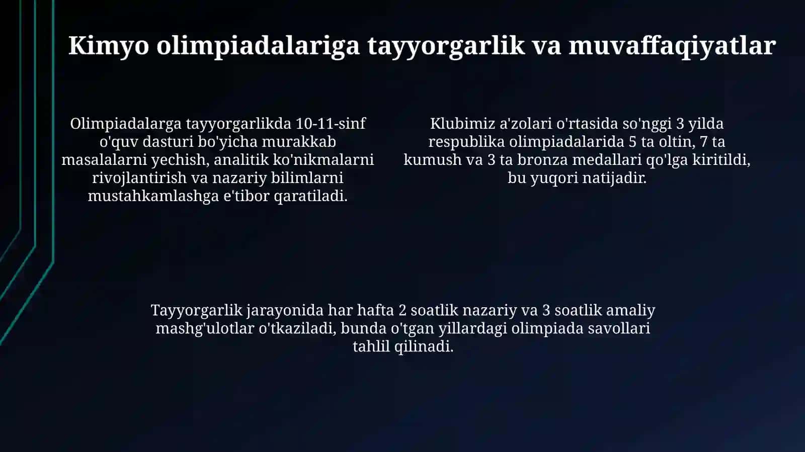 Kimyo to‘garagi. Kimyoviy olimpiadalar. Kimyo kechalarini tashkil qilish 4