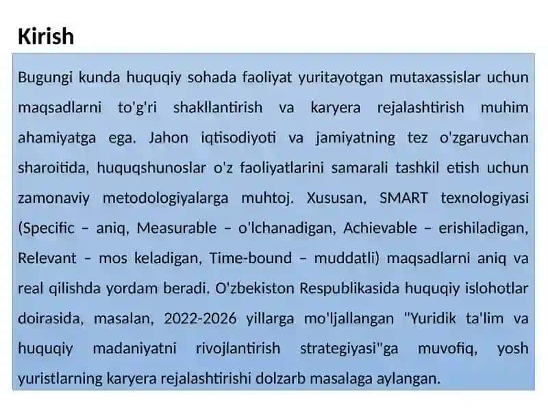 SMART texnologiyasi yordamida yurist karyerasini rejalashtirish 4
