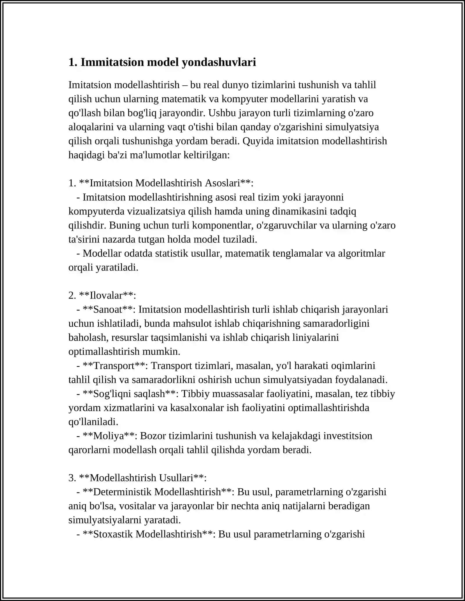 IMMITATSION MODELLASHTIRISH VA TIZIMLARDA QO'LLANILISHI 4