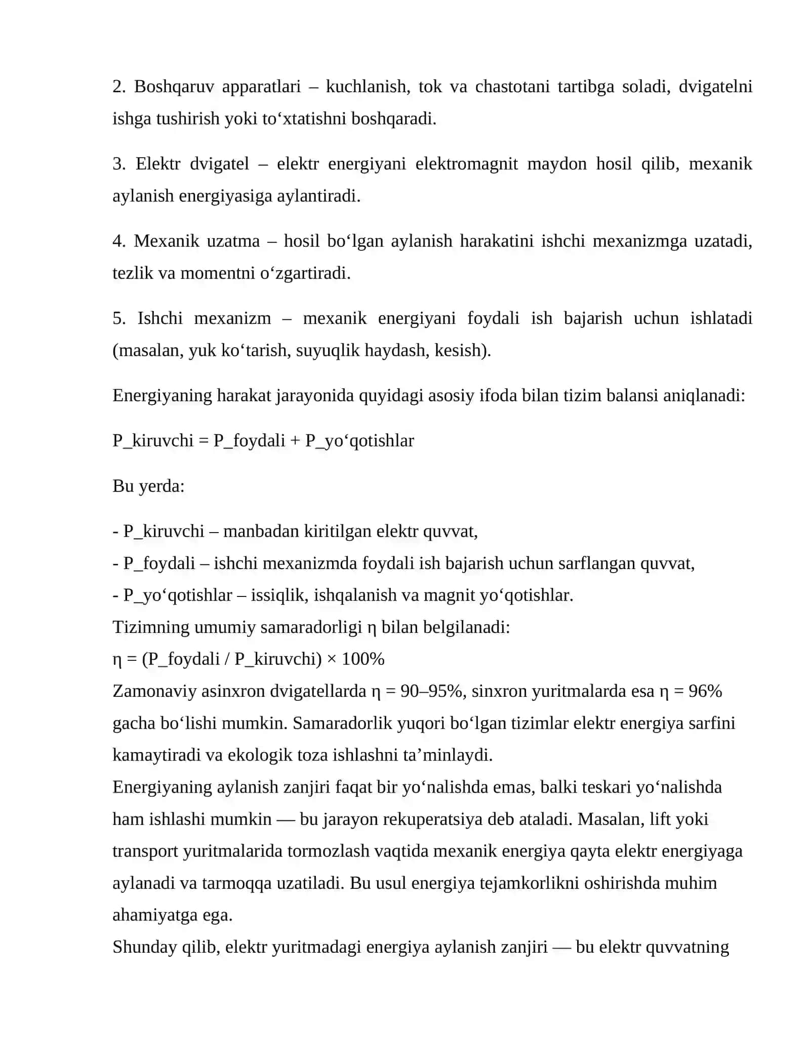 Elektr yuritmalarda energiya aylanishi jarayoni 4