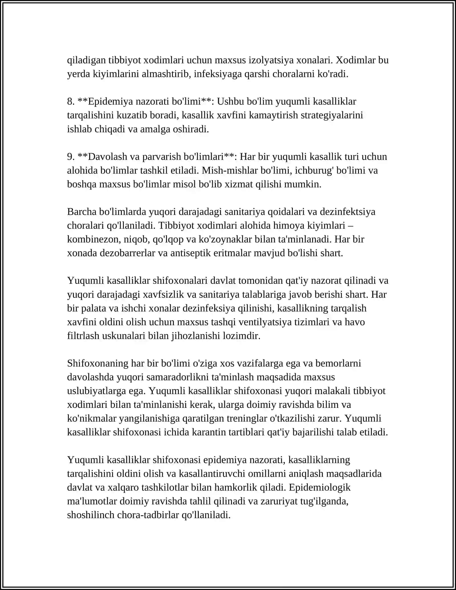 YUQUMLI KASALLIKLAR SHIFOXONASI BILAN TANISHISH. YUQUMLI BO'LIMLARDA EPIDEMIYAGA QARSHI SANITARIYA TARTIBI 4