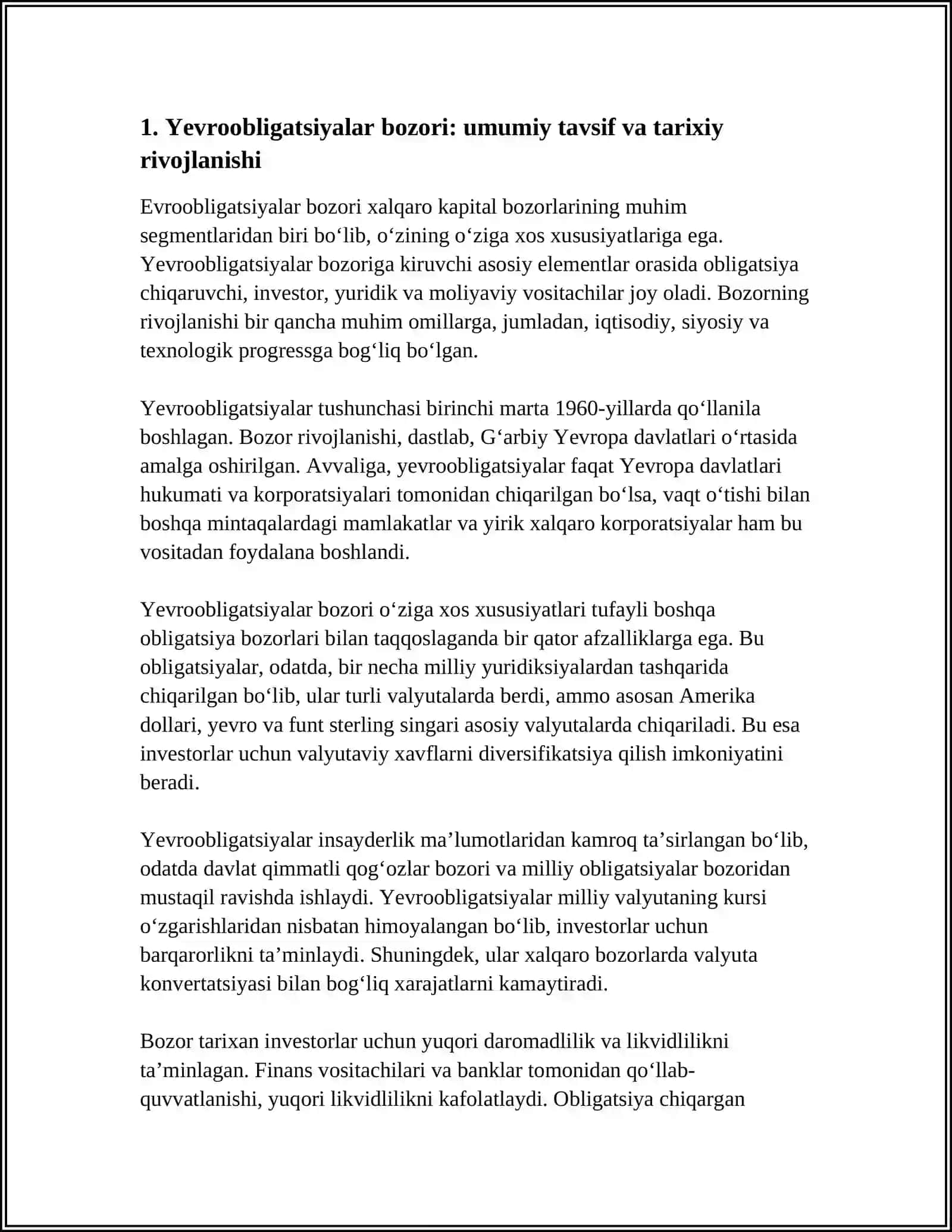 YEVROOBLIGATSIYALAR BOZORI HAM O‘ZIGA XOS XUSUSIYATLARGA EGA 4